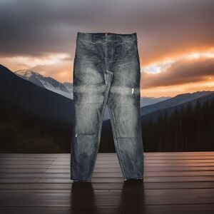 Spanx Pull On Ankle Jeans XL (33x26) Gray Tie Dye Cloud Distress Stretch Womens